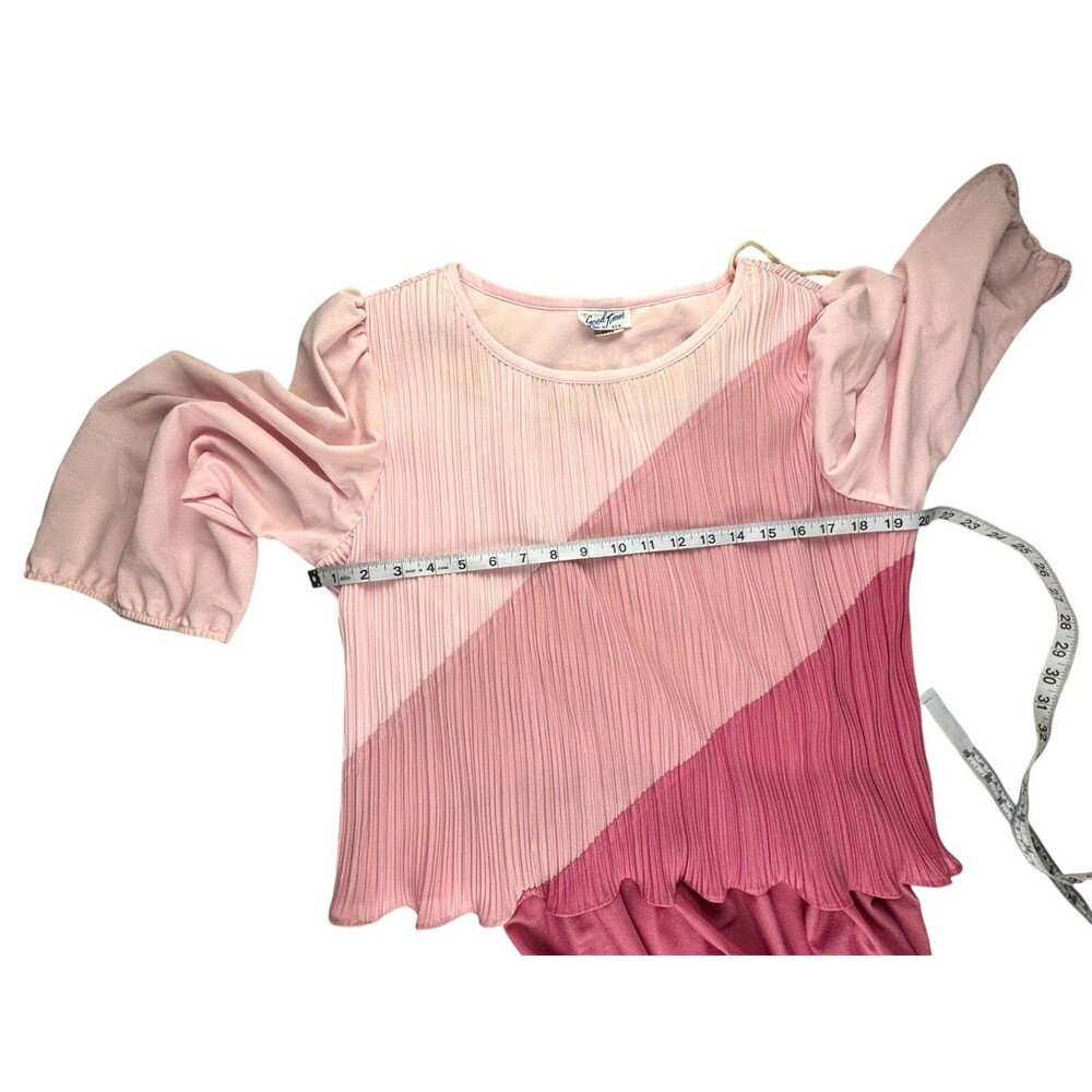 Vintage Good Times Pink Colorblock Midi Dress Long Sleeve Pleated Size 15/16 - Picture 7 of 10